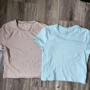 Abercrombie & Fitch Beige and Light Blue Short Sleeve Tees